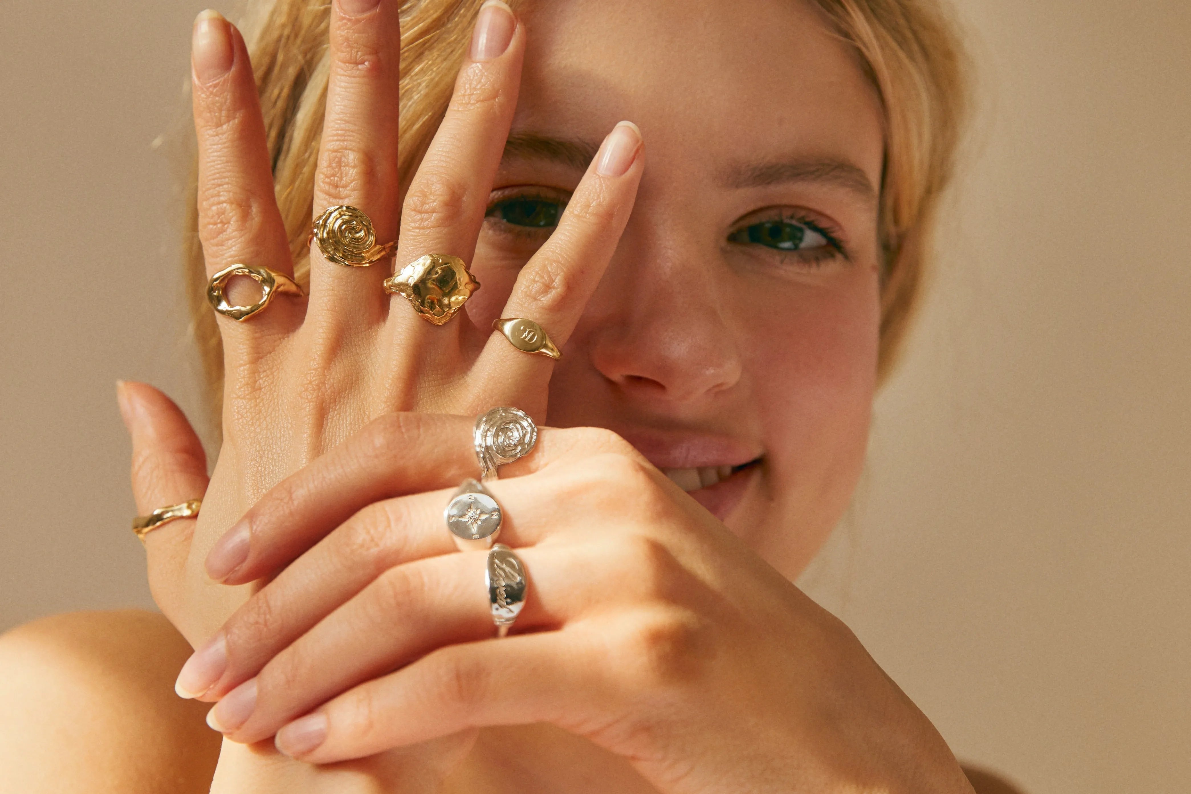 Statement and signet rings in solid gold and silver