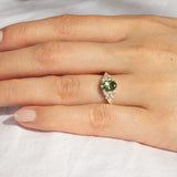 13-Stone Green Sapphire Engagement Ring with Marquise Diamond Cluster