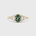 13-Stone Green Sapphire Engagement Ring with Marquise Diamond Cluster