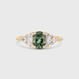 13-Stone Green Sapphire Engagement Ring with Marquise Diamond Cluster