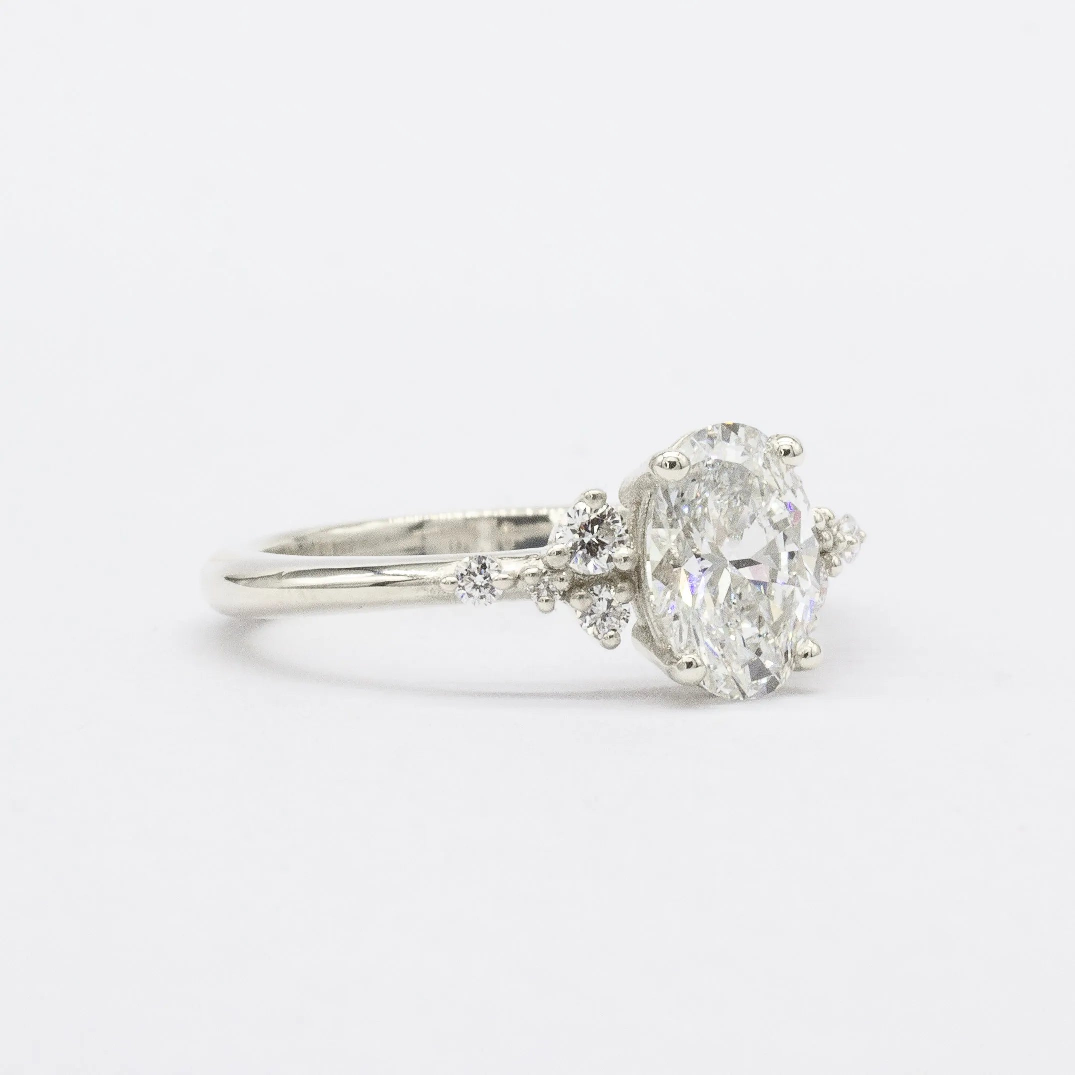 Oval Asymmetric Diamond Cluster Engagement Ring-Engagement Rings-Wild Fawn Jewellery