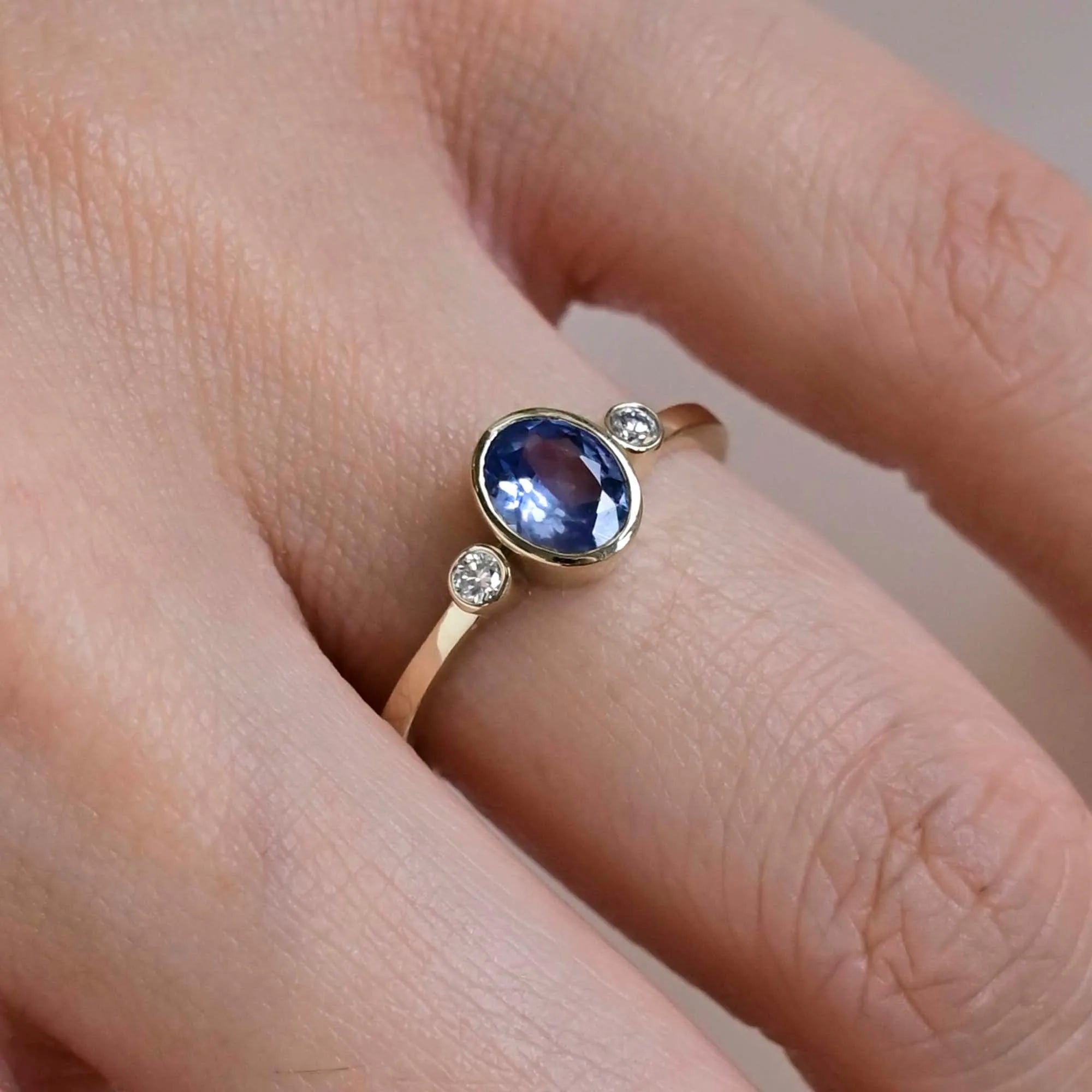 18ct Gold Three Stone Blue Sapphire Engagement Ring – Wild Fawn