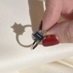 18ct White Gold Blue Sapphire Baguette Three Stone Engagement Ring