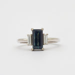 18ct White Gold Blue Sapphire Baguette Three Stone Engagement Ring