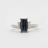 18ct White Gold Blue Sapphire Baguette Three Stone Engagement Ring