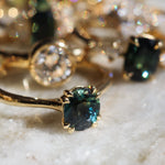 18ct Yellow Gold Double Prong Green Sapphire Engagement Ring