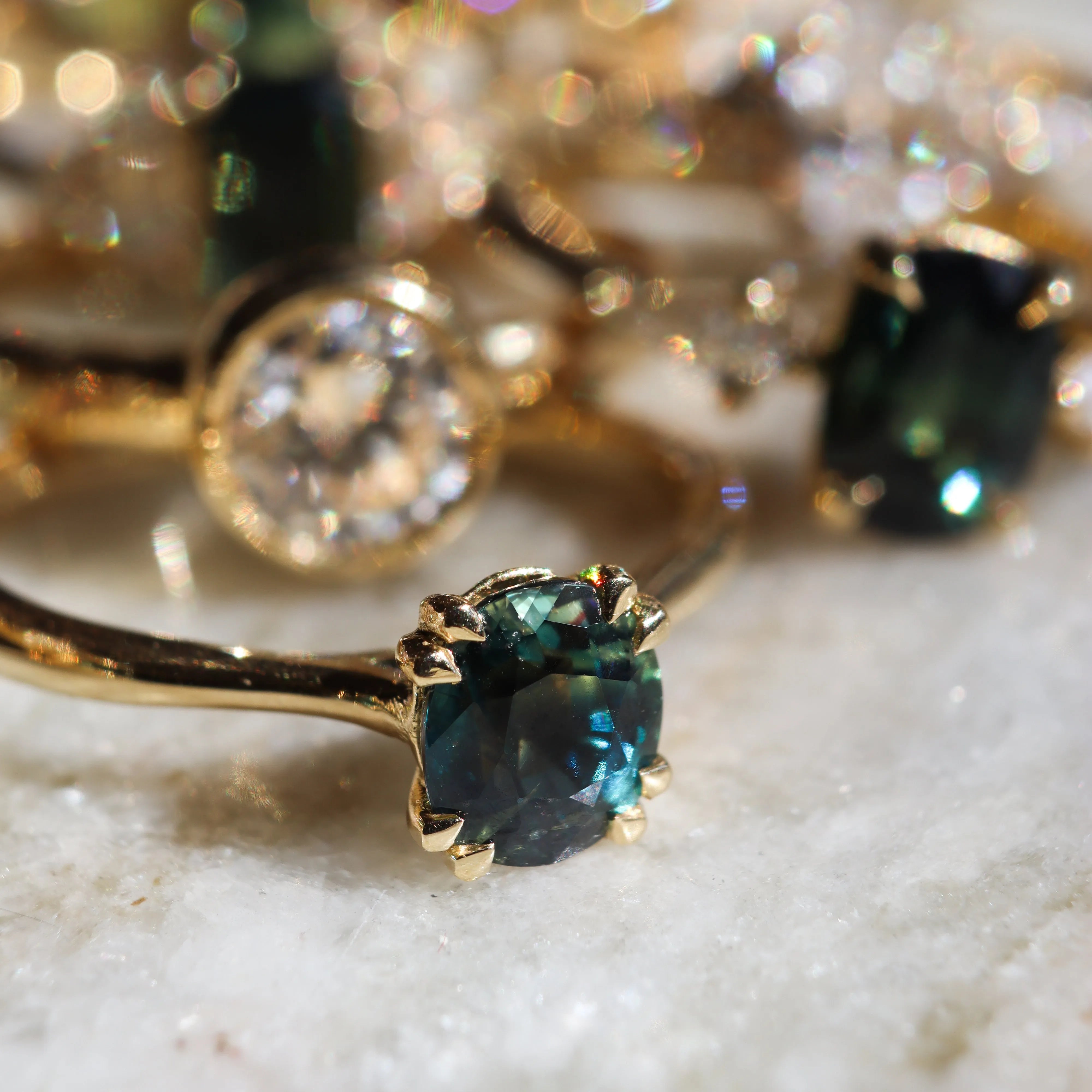 18ct Yellow Gold Double Prong Green Sapphire Engagement Ring