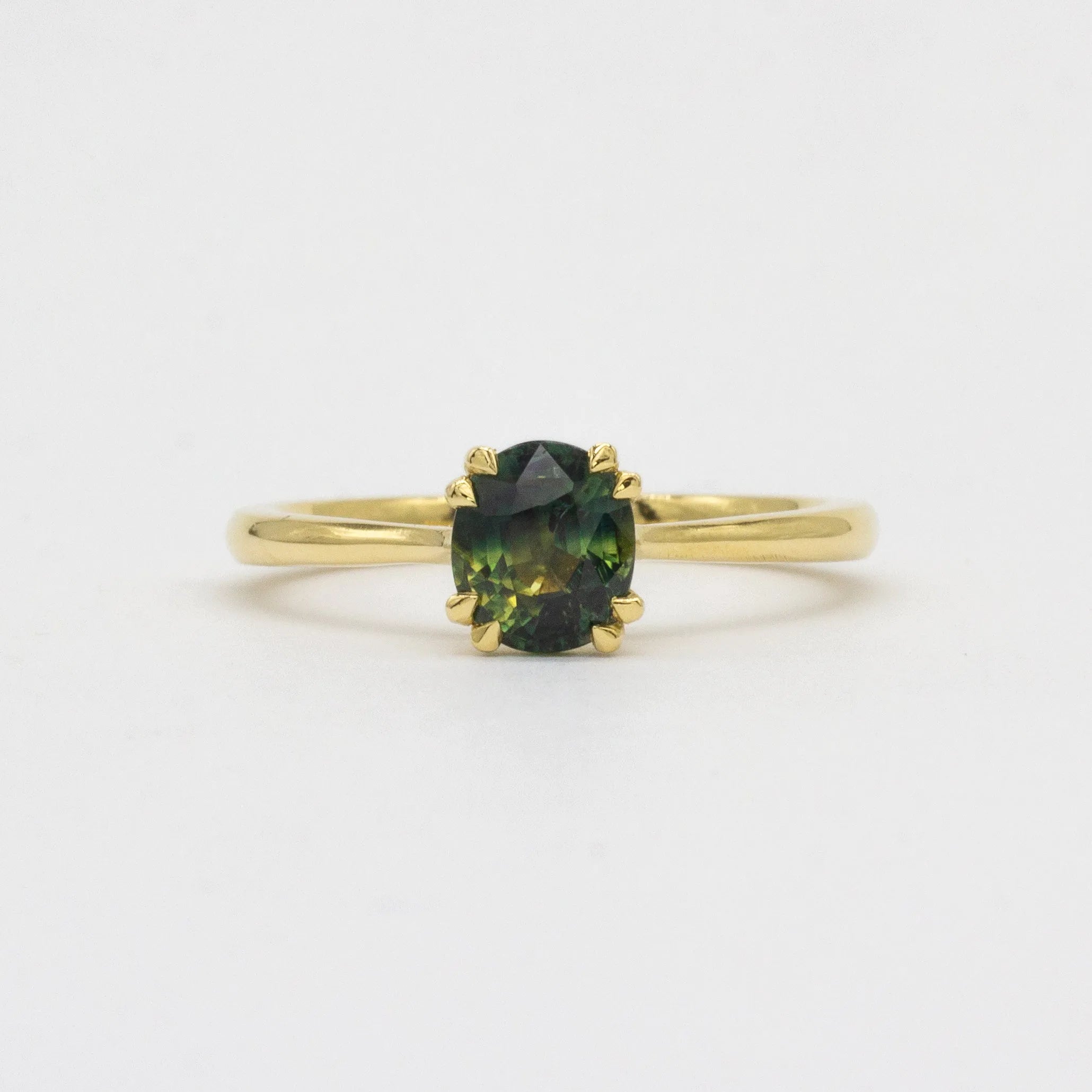 18ct Yellow Gold Double Prong Green Sapphire Engagement Ring