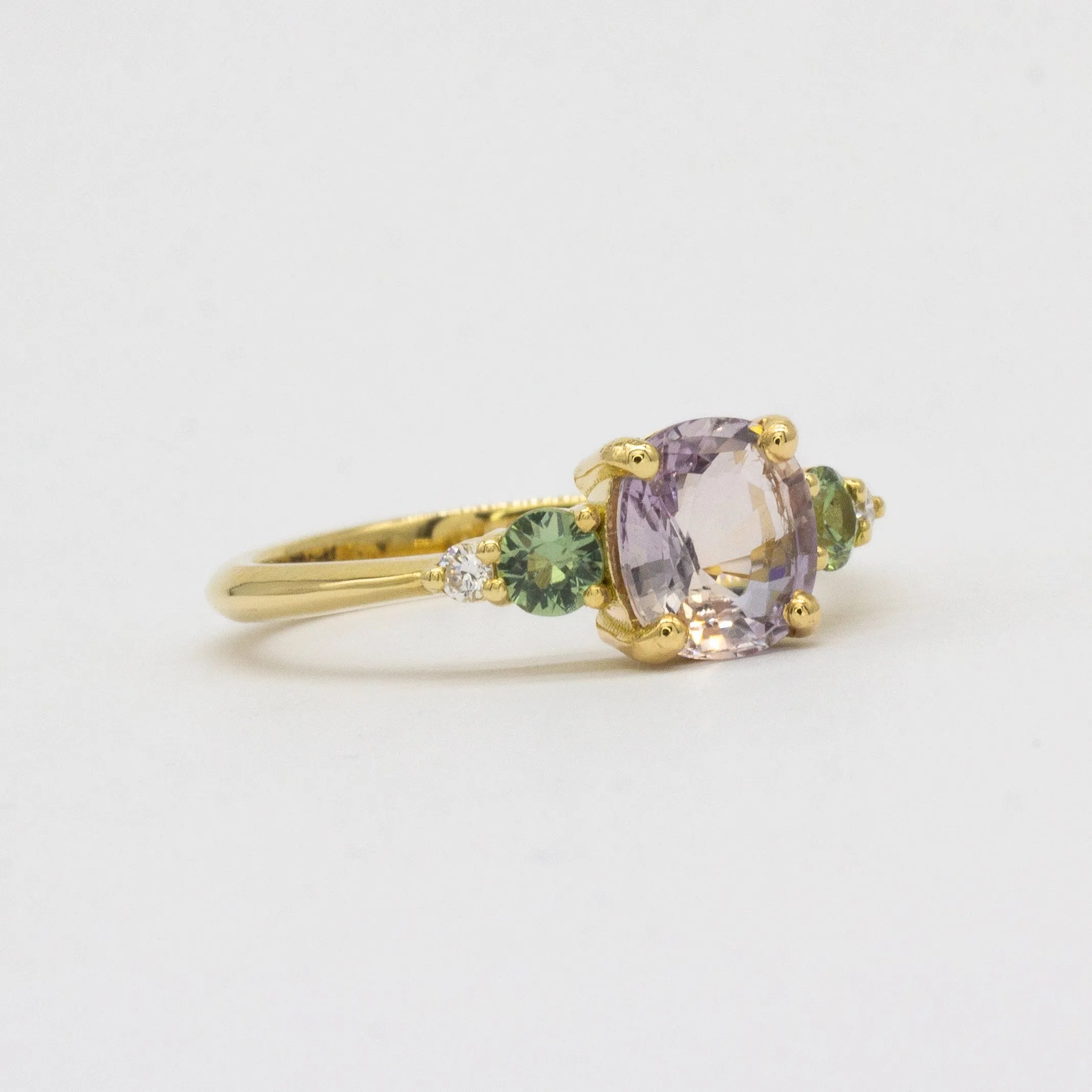 18ct Yellow Gold Pink and Green Sapphire Engagement Ring with Diamonds