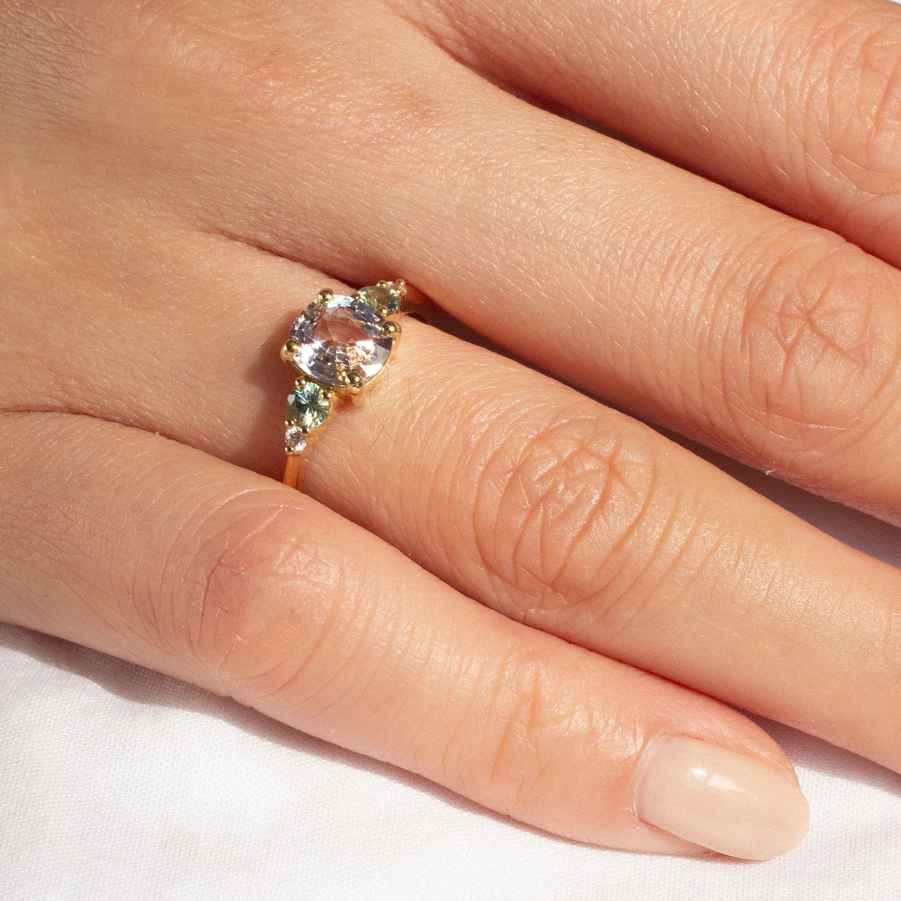 18ct Yellow Gold Pink and Green Sapphire Engagement Ring with Diamonds