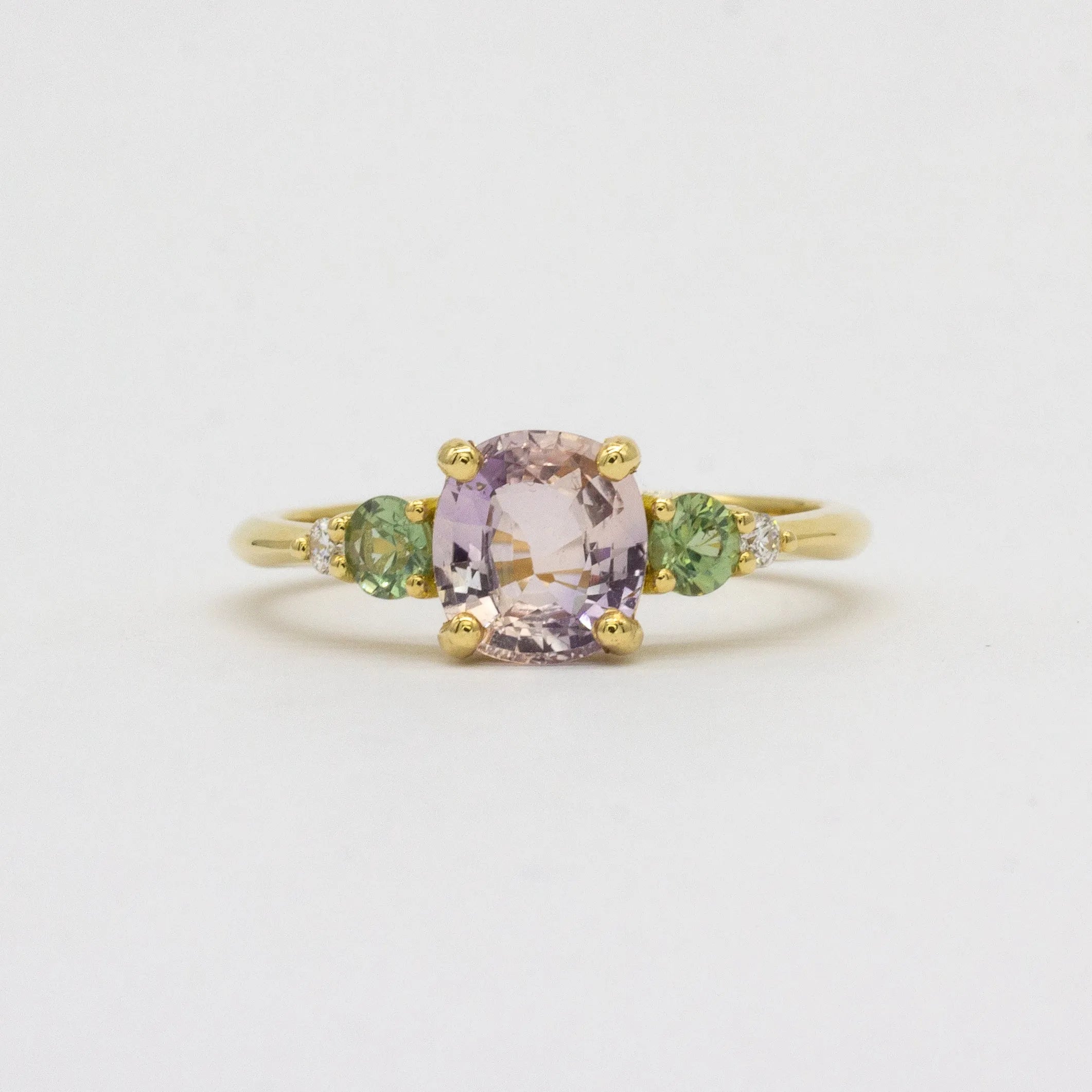 18ct Yellow Gold Pink and Green Sapphire Engagement Ring with Diamonds