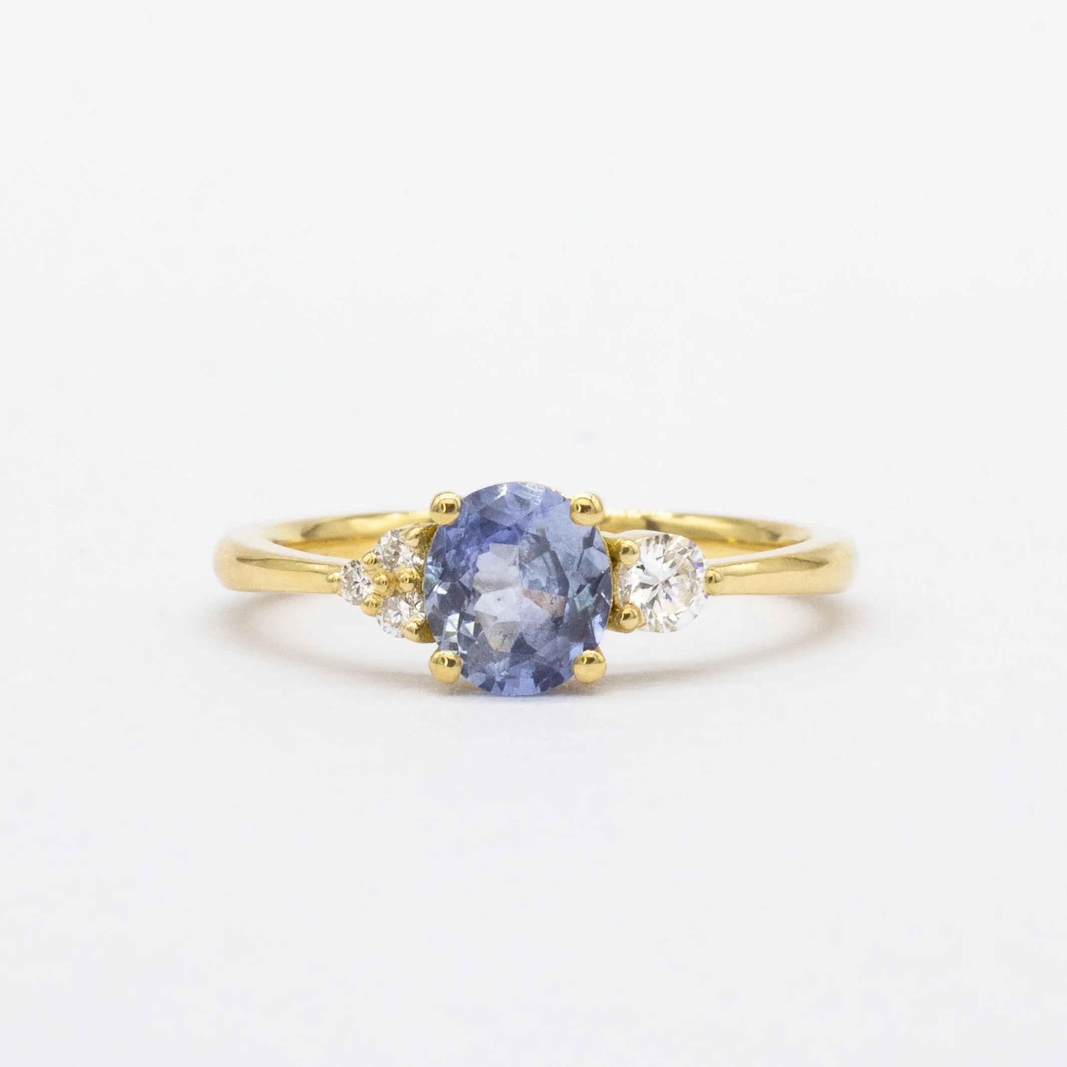 Cornflower Blue Sapphire Engagement Ring with Asymmetric Diamonds-Engagement Rings-Wild Fawn Jewellery