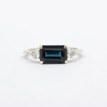East-West Dark Blue Emerald Cut Trilogy Sapphire Engagement Ring-Engagement Rings-Wild Fawn Jewellery