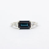 East-West Dark Blue Emerald Cut Trilogy Sapphire Engagement Ring-Engagement Rings-Wild Fawn Jewellery