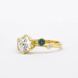 Asymmetric Diamond Engagement Ring with Scattered Diamonds and Sapphires-Engagement Rings-Wild Fawn Jewellery