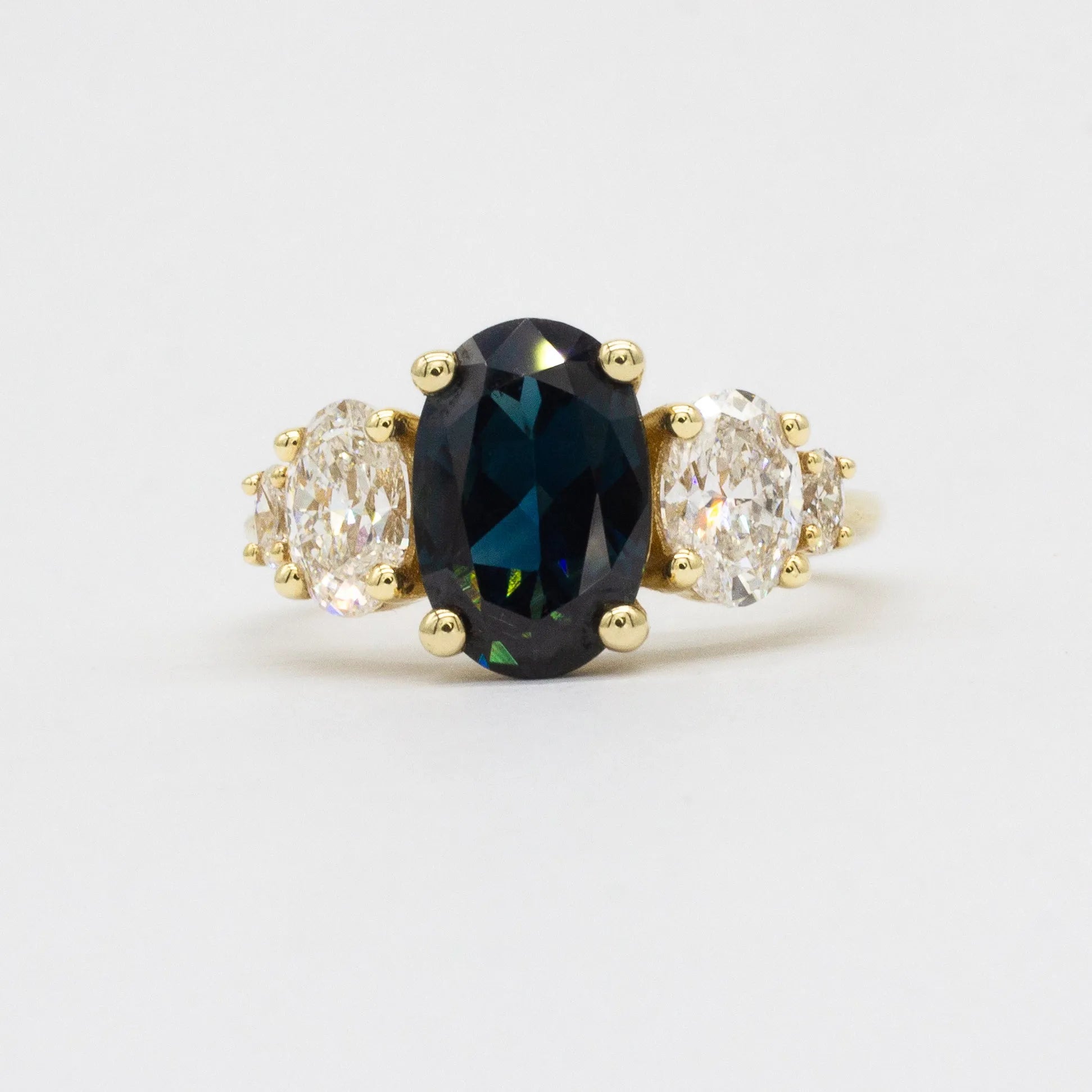 5-Stone Blue Oval Sapphire and Diamond Engagement Ring