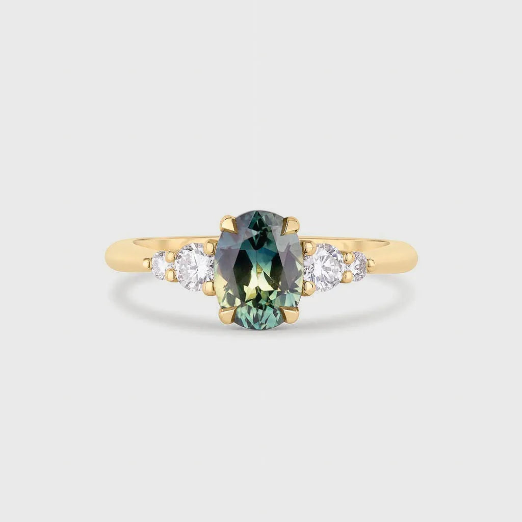 5 Stone Wed-fit Green Sapphire Engagement Ring