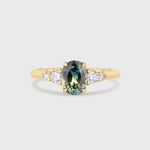 5 Stone Wed-fit Green Sapphire Engagement Ring