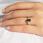 7-Stone Blue/Green Sapphire Engagement Ring with Diamond Cluster