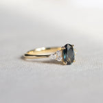 7-Stone Blue/Green Sapphire Engagement Ring with Diamond Cluster