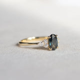 7-Stone Blue/Green Sapphire Engagement Ring with Diamond Cluster
