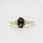 7-Stone Blue/Green Sapphire Engagement Ring with Diamond Cluster