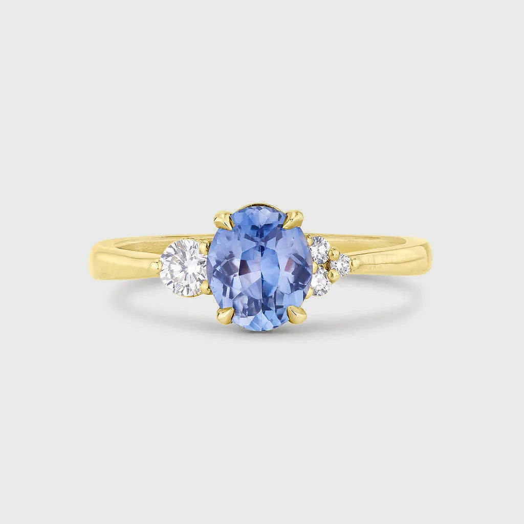 9ct Gold Five Stone Cornflower Blue Sapphire and Diamond Engagement Ring