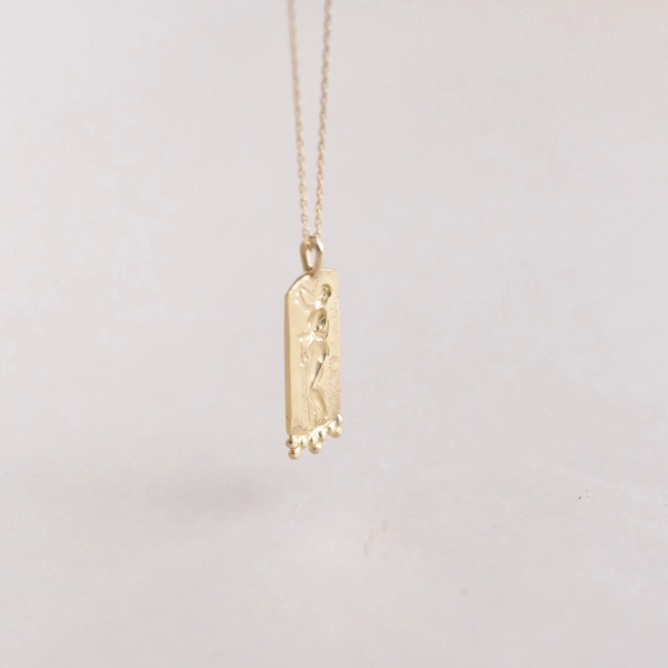 9ct Gold Goddess Aphrodite Rectangle Pendant Necklace