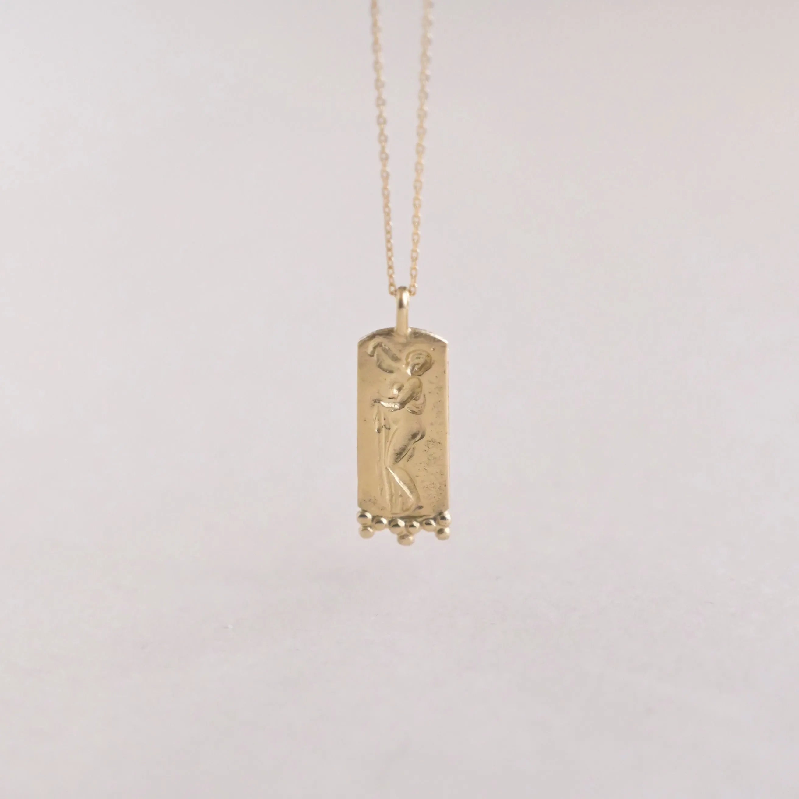 9ct Gold Goddess Aphrodite Rectangle Pendant Necklace