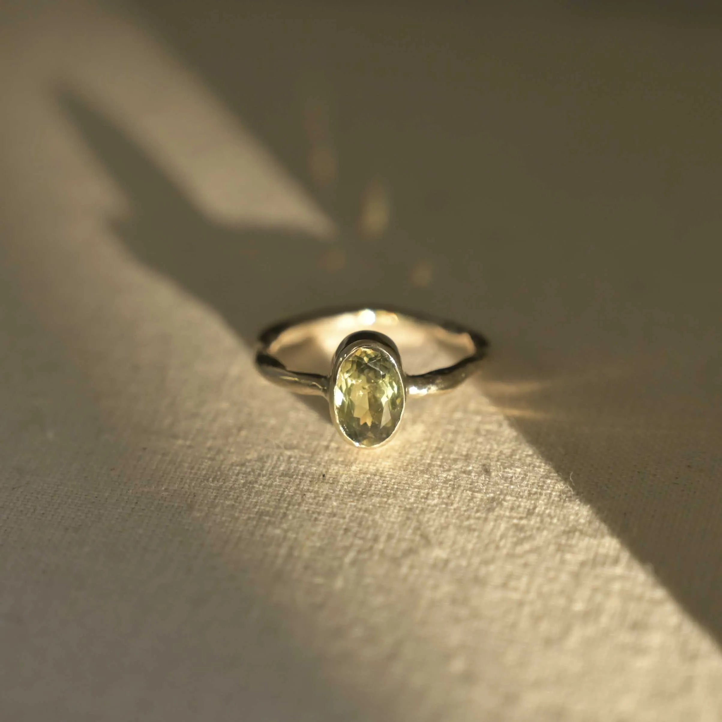 9ct Gold Green Bi-Colour Sapphire Solitaire Organic Engagement Ring