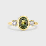 9ct Gold Green Sapphire and Diamond Bezel Engagement Ring