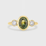 9ct Gold Green Sapphire and Diamond Bezel Engagement Ring