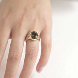 9ct Gold Green Tourmaline Three Stone Statement Engagement Ring