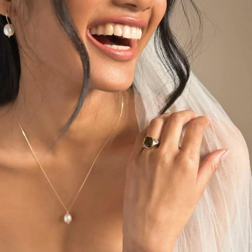 9ct Gold Green Tourmaline Three Stone Statement Engagement Ring