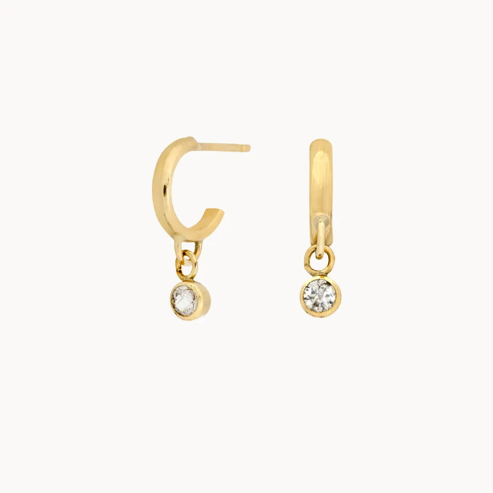 9ct Gold Huggie Hoops With Diamond Charm – Wild Fawn Jewellery