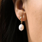 9ct Gold Pearl Drop Huggie Hoop Earrings