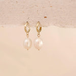 9ct Gold Pearl Drop Huggie Hoop Earrings