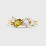 9ct Gold Pink and Green Asymmetric Cluster Engagement Ring