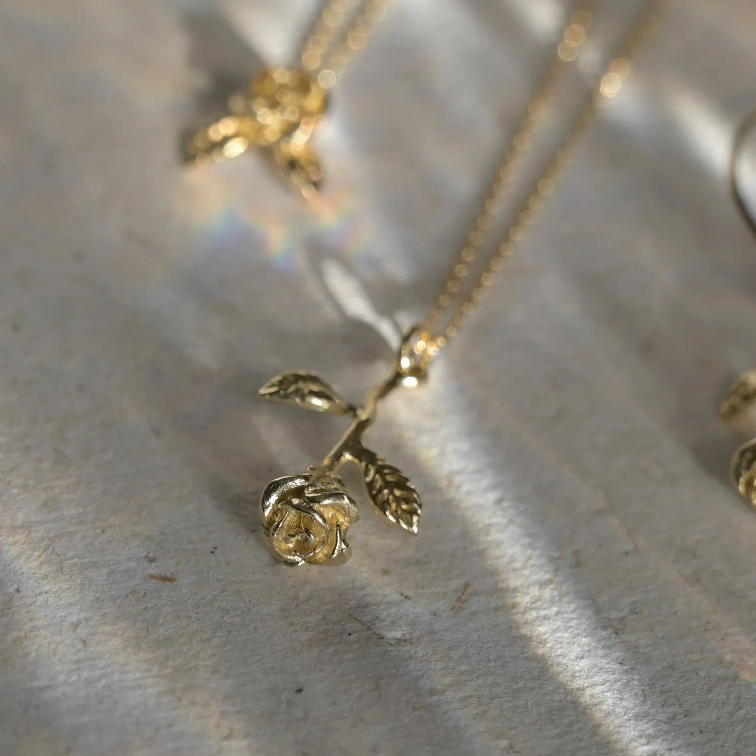 9ct Gold 'Roses Are Red' Stem Pendant Necklace