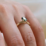 9ct Gold Teal Sapphire Solitaire Twisted Engagement Ring