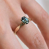 9ct Gold Teal Sapphire Solitaire Twisted Engagement Ring