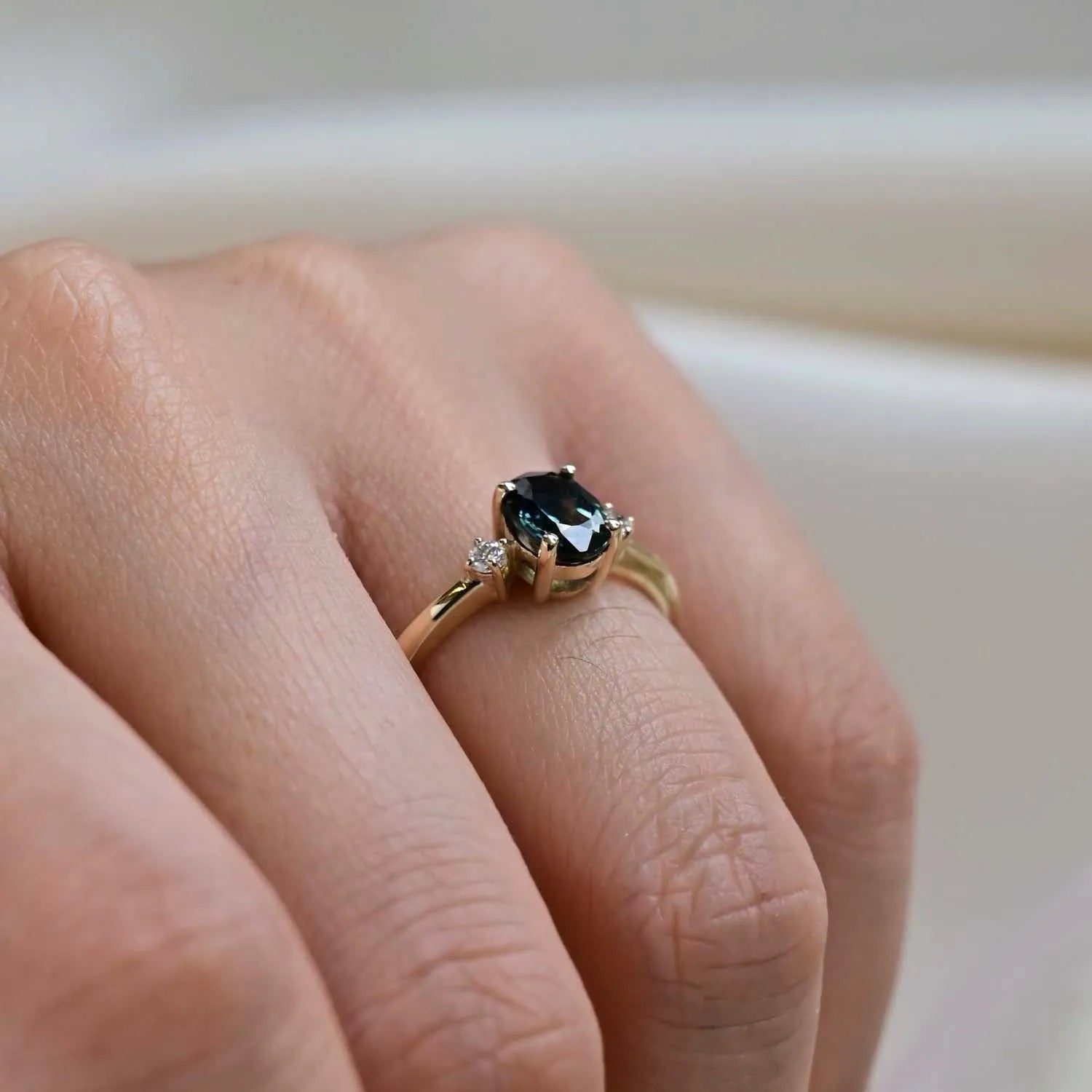 9ct Gold Three Stone Bicolour Sapphire Engagement Ring