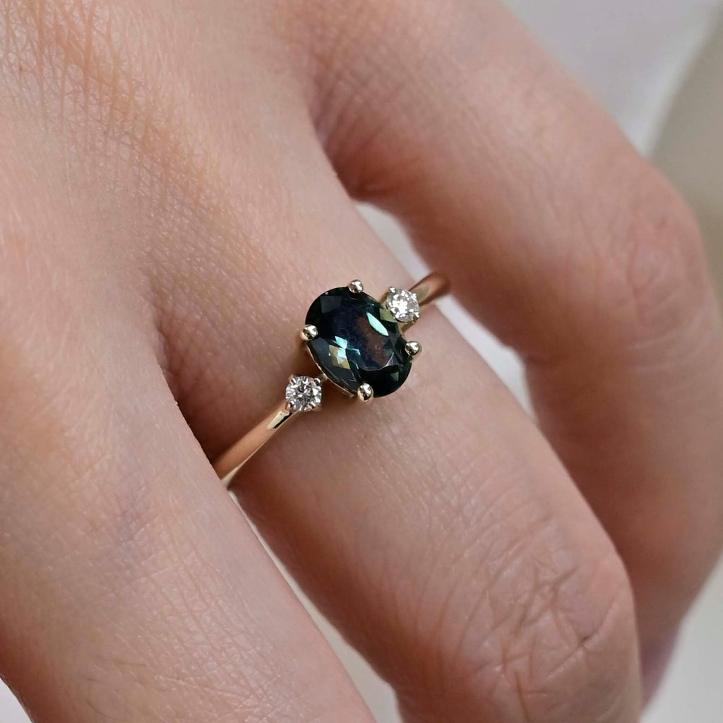 9ct Gold Three Stone Bicolour Sapphire Engagement Ring