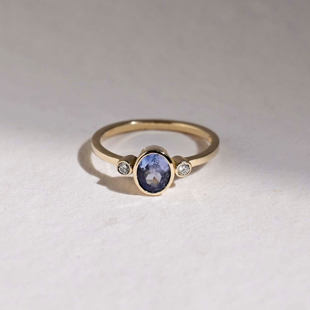 9ct Gold Three Stone Blue Sapphire Engagement Ring
