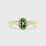 9ct Gold Three Stone Green Sapphire Lowfit Engagement Ring