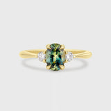 9ct Gold Three Stone Green Sapphire Lowfit Engagement Ring