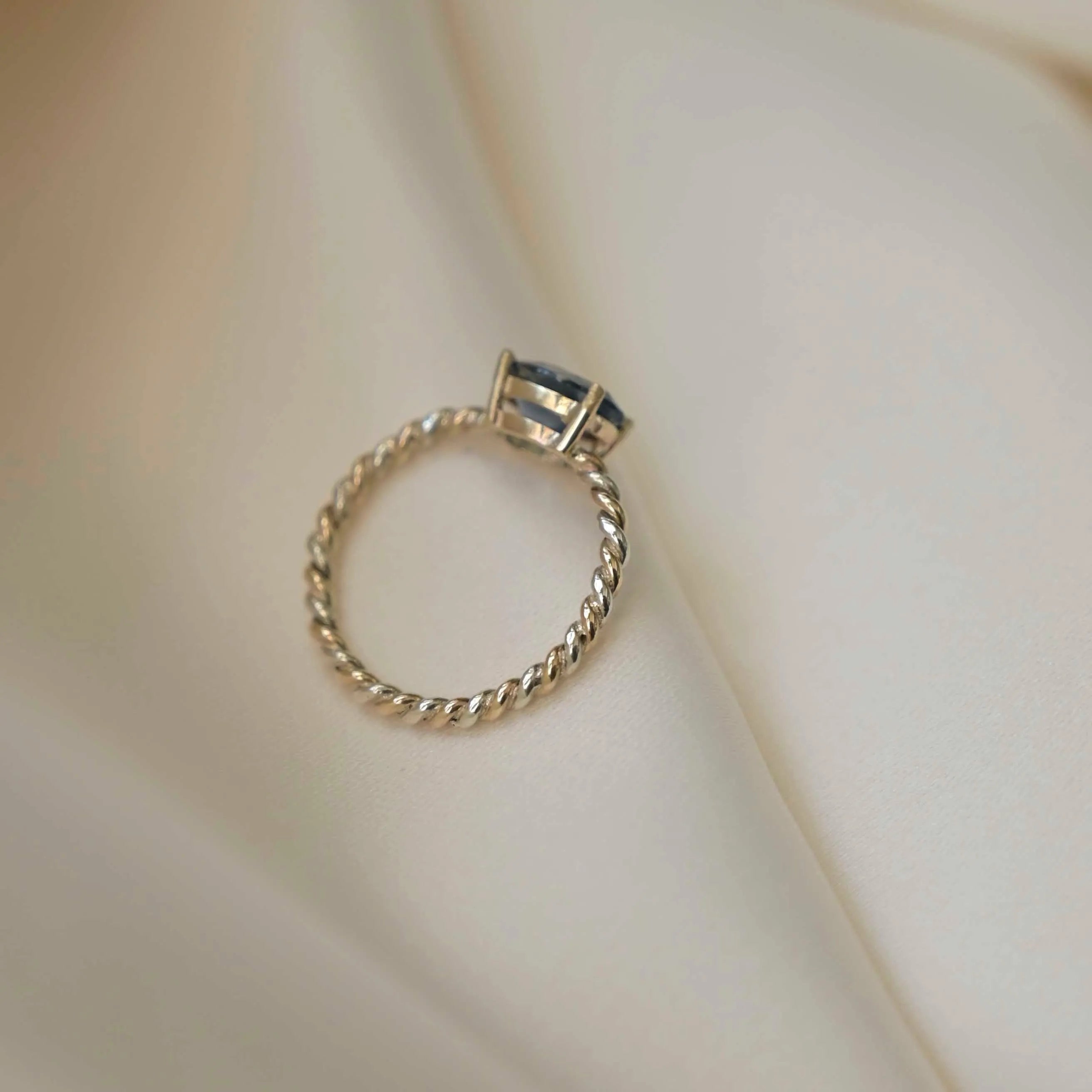 9ct Gold Two Tone Blue Sapphire Solitaire Entwined Engagement Ring