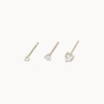 white gold diamond stud earrings in 1.5mm, 2mm and 3mm