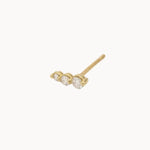 single climber diamond earring with three diamonds in yellow gold for right ear