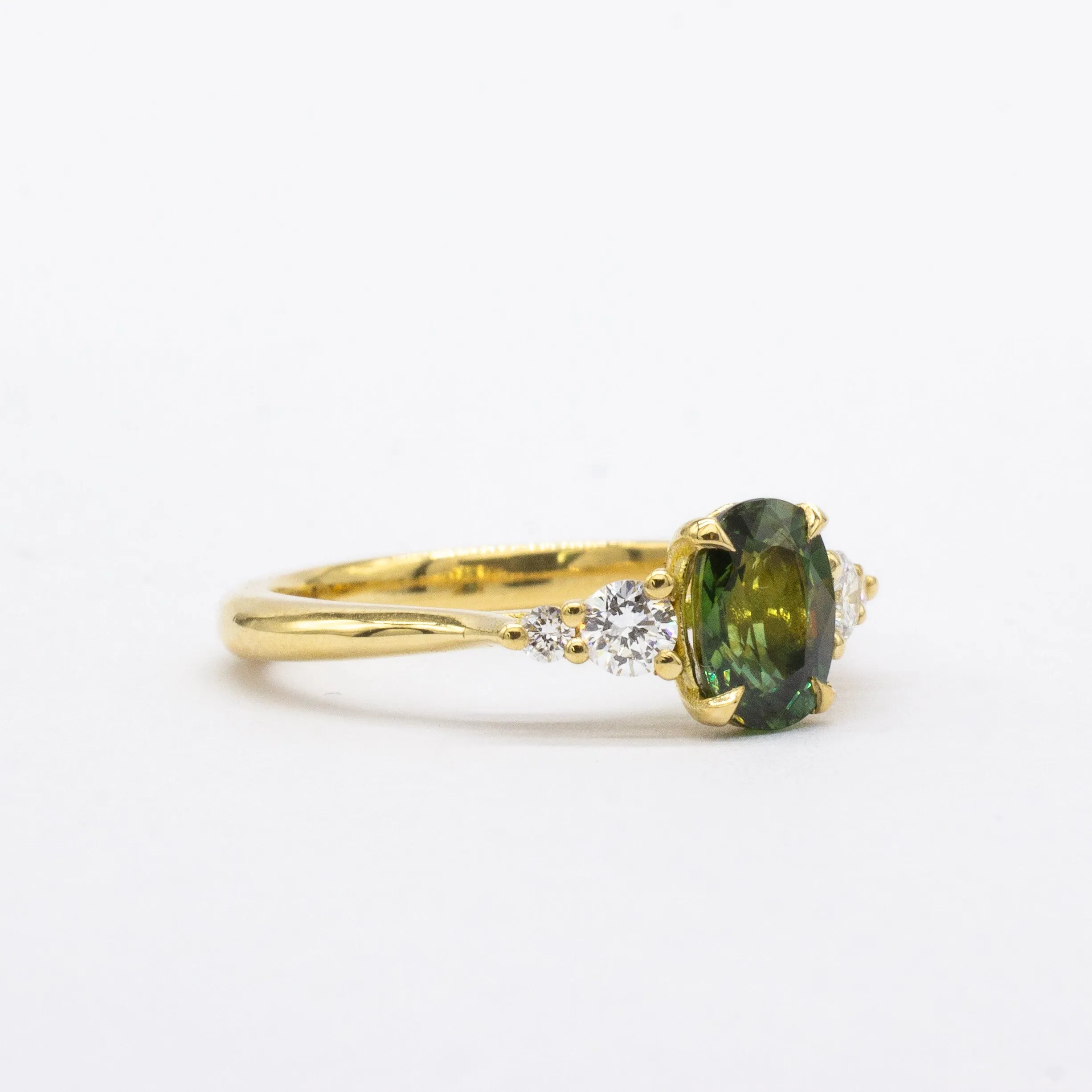 5 Stone Green Sapphire Engagement Ring with Diamonds-Engagement Rings-Wild Fawn Jewellery